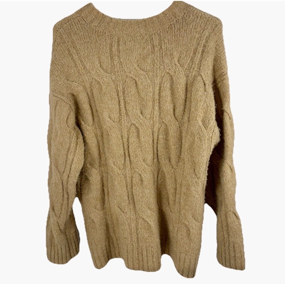 American Eagle Cable Knit Sweater Tan Camel Whoa So Soft Women M Crewneck Fall
